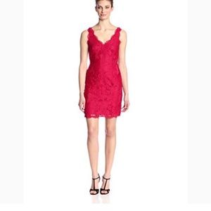 Sexy v-neck red lace dress.